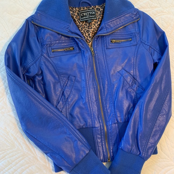 C’ESTTOI Cobalt Blue Faux Leather Jacket - Picture 7 of 8
